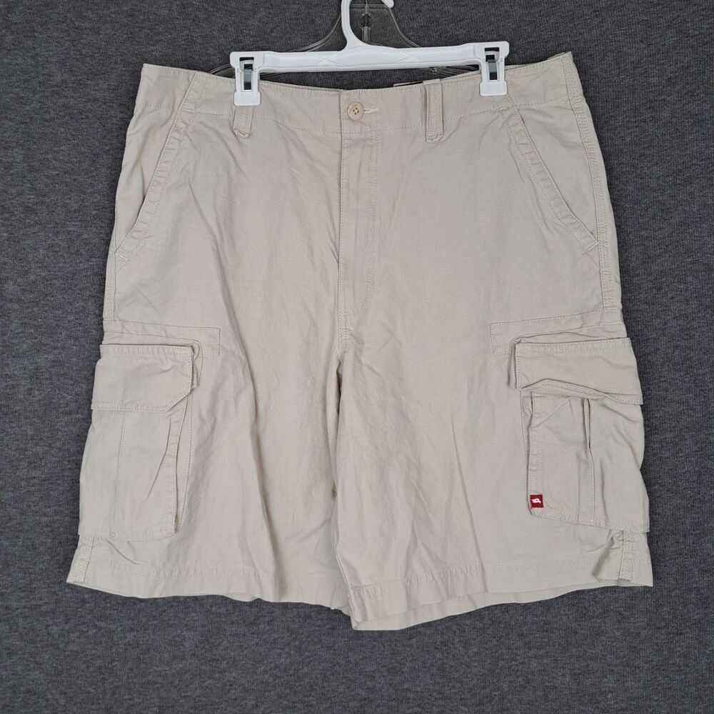 Tony Hawk Men's 36 10" Canvas Pockets Cargo Shorts Khaki Linen Blend‎